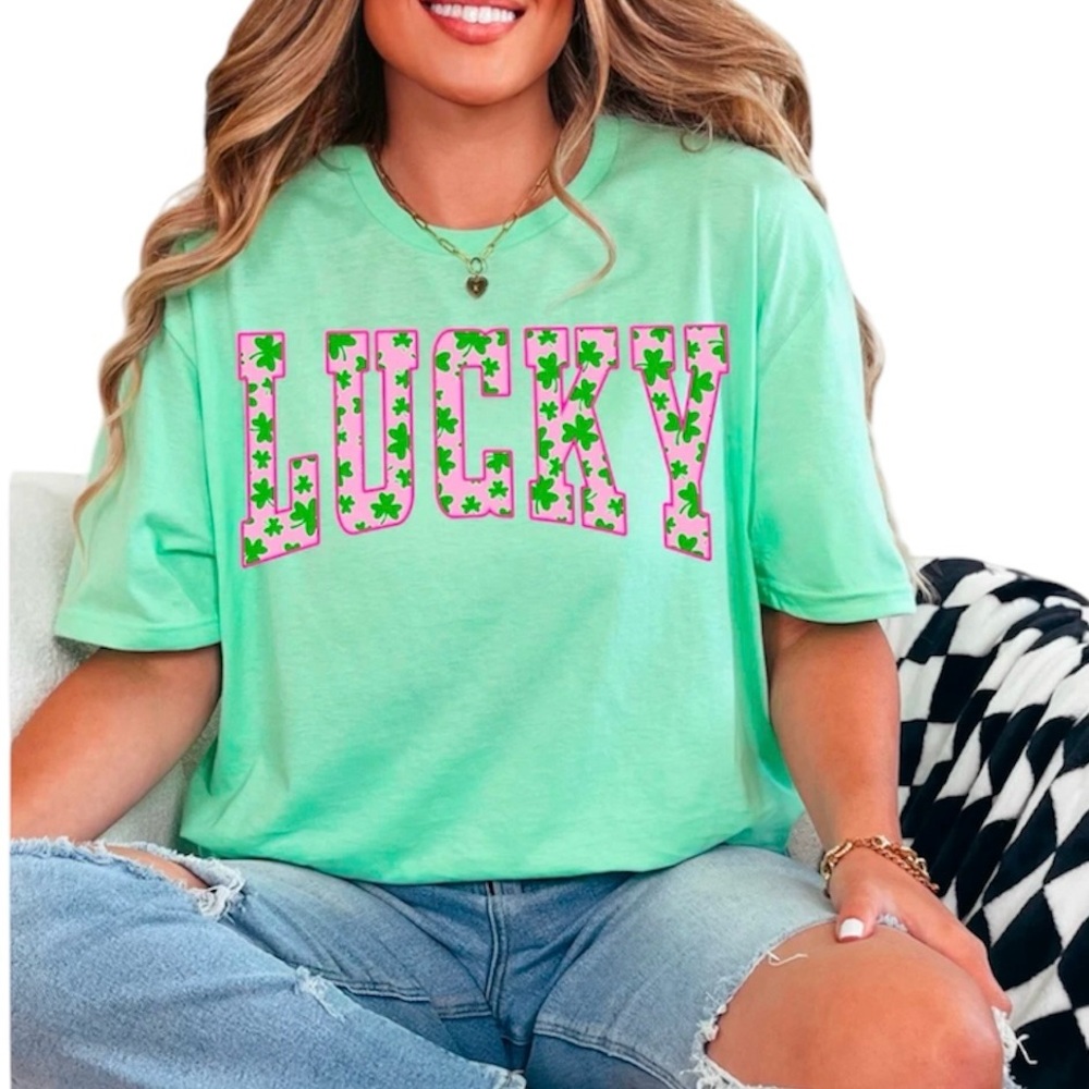Lucky Pink & Green Shamrock Graphic T-Shirt